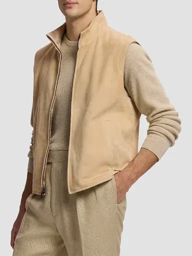 Ralph Lauren Purple Label Men's Classic Suede-Jamison Vest - Champagne | Thumbnail 4