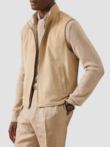 Ralph Lauren Purple Label Men's Classic Suede-Jamison Vest - Champagne | Thumbnail 6