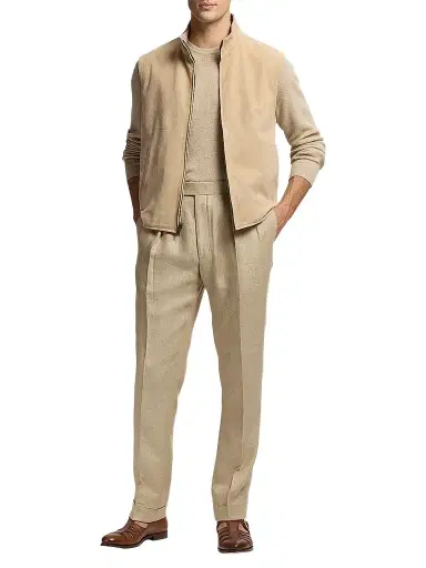 Ralph Lauren Purple Label Men's Classic Suede-Jamison Vest - Champagne | Thumbnail 1
