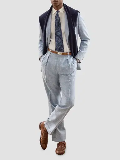 Ralph Lauren Purple Label Men's Pleated Linen-Blend Trousers - Winward Blue | Thumbnail 2