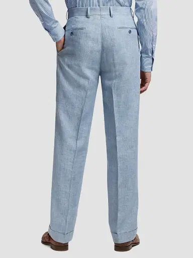 Ralph Lauren Purple Label Men's Pleated Linen-Blend Trousers - Winward Blue | Thumbnail 3