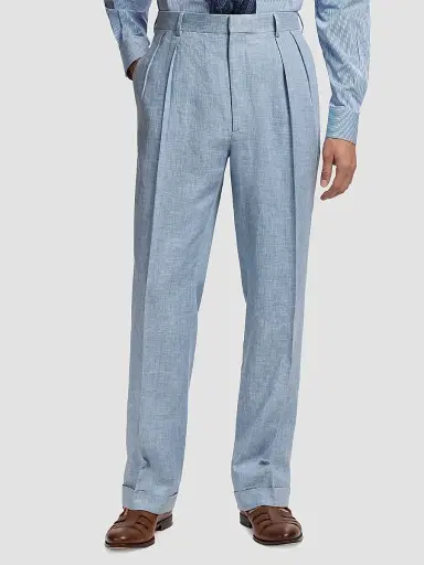 Ralph Lauren Purple Label Men's Pleated Linen-Blend Trousers - Winward Blue | Thumbnail 4