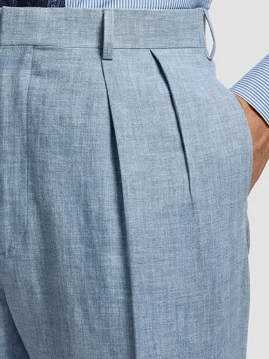 Ralph Lauren Purple Label Men's Pleated Linen-Blend Trousers - Winward Blue | Thumbnail 5