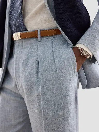 Ralph Lauren Purple Label Men's Pleated Linen-Blend Trousers - Winward Blue | Thumbnail 6