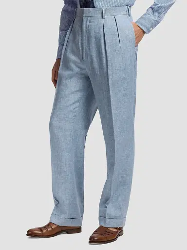 Ralph Lauren Purple Label Men's Pleated Linen-Blend Trousers - Winward Blue | Thumbnail 7