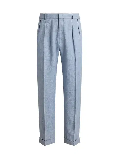 Ralph Lauren Purple Label Men's Pleated Linen-Blend Trousers - Winward Blue | Thumbnail 1