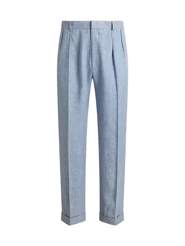 Men's Pleated Linen-Blend Trousers - Winward Blue