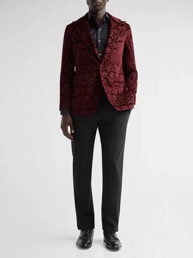 Sartorio Napoli Men's Paisley Velvet Single-Button Dinner Jacket - Burgundy | Thumbnail 2 Sartorio Napoli Men's Paisley Velvet Single-Button Dinner Jacket - Burgundy | Thumbnail 2