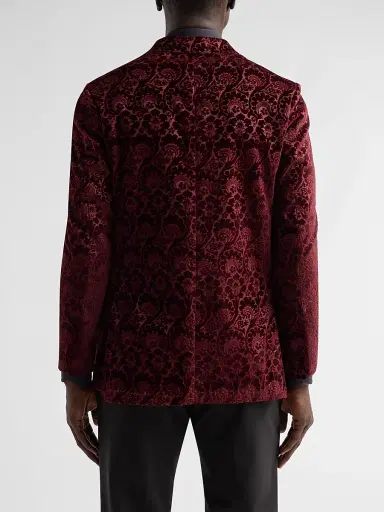 Sartorio Napoli Men's Paisley Velvet Single-Button Dinner Jacket - Burgundy | Thumbnail 3 Sartorio Napoli Men's Paisley Velvet Single-Button Dinner Jacket - Burgundy | Thumbnail 3
