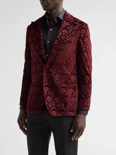 Sartorio Napoli Men's Paisley Velvet Single-Button Dinner Jacket - Burgundy | Thumbnail 4 Sartorio Napoli Men's Paisley Velvet Single-Button Dinner Jacket - Burgundy | Thumbnail 4