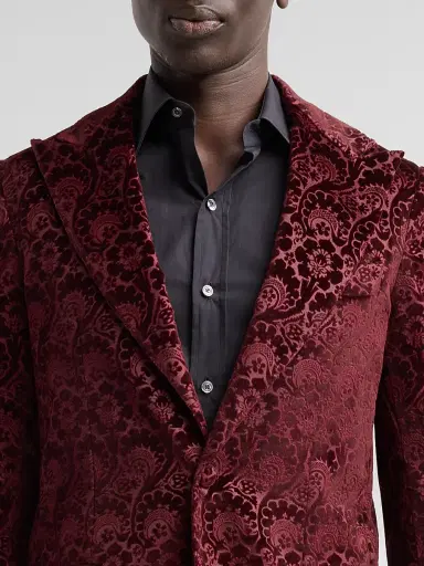 Sartorio Napoli Men's Paisley Velvet Single-Button Dinner Jacket - Burgundy | Thumbnail 5 Sartorio Napoli Men's Paisley Velvet Single-Button Dinner Jacket - Burgundy | Thumbnail 5