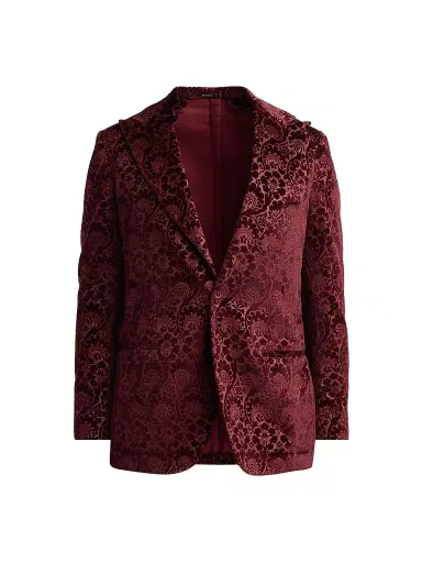 Sartorio Napoli Men's Paisley Velvet Single-Button Dinner Jacket - Burgundy | Thumbnail 1 Sartorio Napoli Men's Paisley Velvet Single-Button Dinner Jacket - Burgundy | Thumbnail 1