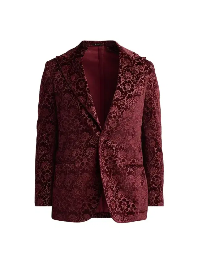 Sartorio Napoli Men's Paisley Velvet Single-Button Dinner Jacket - Burgundy