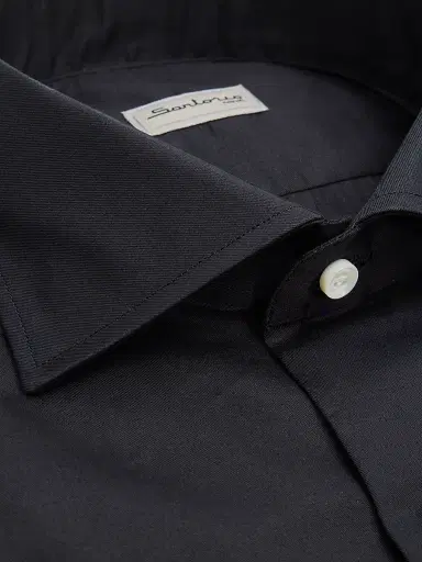 Sartorio Napoli Men's Solid Cotton Dress Shirt - Black | Thumbnail 2
