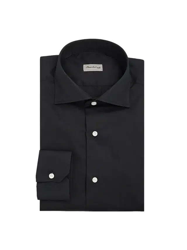 Sartorio Napoli Men's Solid Cotton Dress Shirt - Black