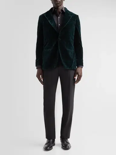 Sartorio Napoli Men's Paisley Velvet Single-Button Dinner Jacket - Dark Green | Thumbnail 2 Sartorio Napoli Men's Paisley Velvet Single-Button Dinner Jacket - Dark Green | Thumbnail 2