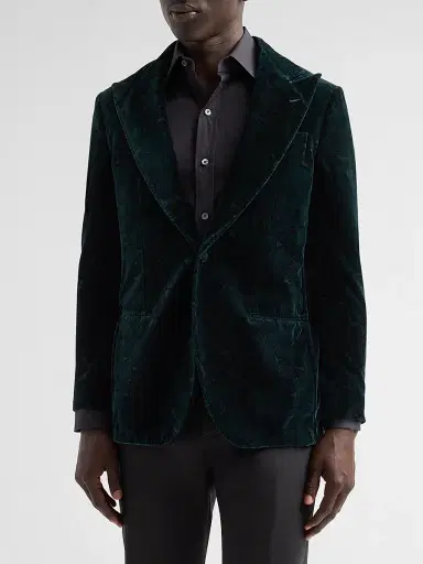 Sartorio Napoli Men's Paisley Velvet Single-Button Dinner Jacket - Dark Green | Thumbnail 4 Sartorio Napoli Men's Paisley Velvet Single-Button Dinner Jacket - Dark Green | Thumbnail 4