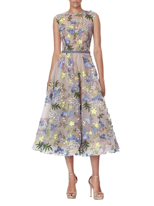 Bronx and Banco Women's Saba Blossom-Embroidered Midi Dress - Blue Multi