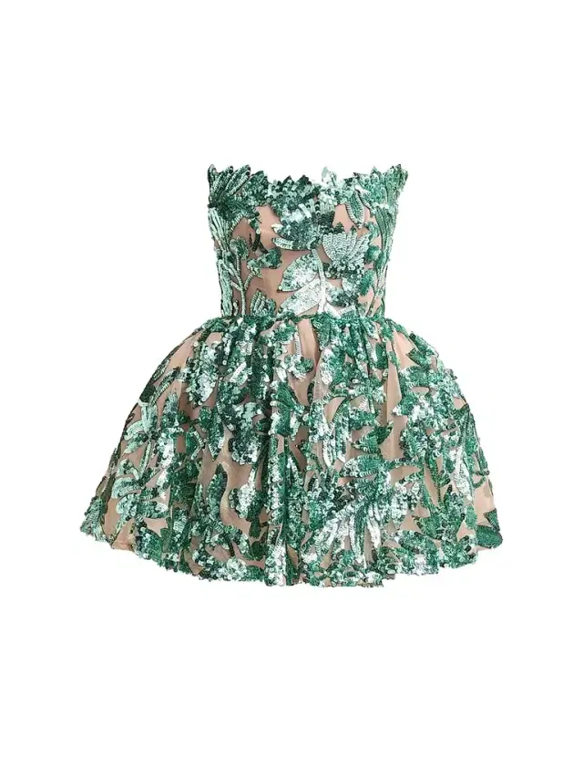 Bronx Banco Women's Chloe Sequined Floral Strapless Mini Dress - Teal