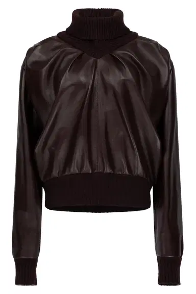 Victoria Beckham Knitted Collar Leather Top | Thumbnail 1