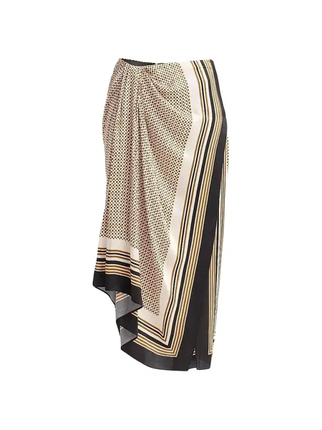 A.L.C. Women's Reign Border Print Draped Midi Skirt - Black Caramel Dotted