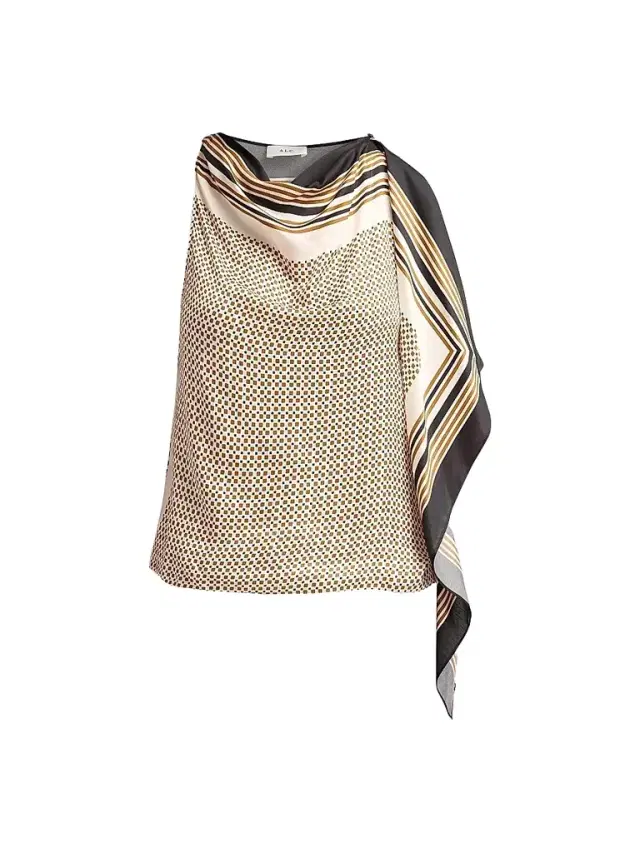 A.L.C. Women's Kit Geometric Satin Cowlneck Top - Black Caramel Dotted