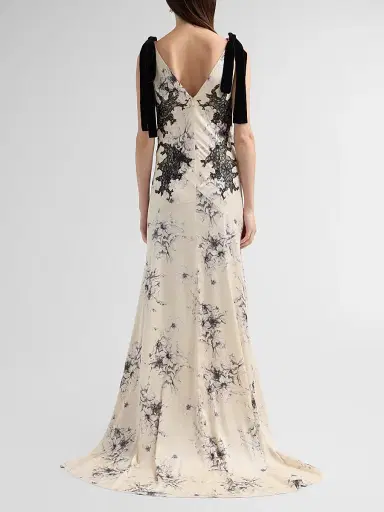 Cinq à Sept Women's Floral Antonella Slip Gown - Gardenia Black | Thumbnail 3