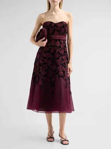 Badgley Mischka Women's Guipure Lace Velvet Cocktail Dress - Wine | Thumbnail 2