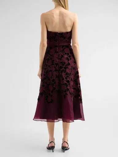 Badgley Mischka Women's Guipure Lace Velvet Cocktail Dress - Wine | Thumbnail 3