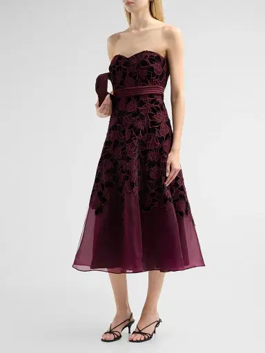 Badgley Mischka Women's Guipure Lace Velvet Cocktail Dress - Wine | Thumbnail 4