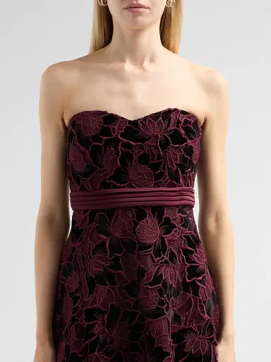Badgley Mischka Women's Guipure Lace Velvet Cocktail Dress - Wine | Thumbnail 5