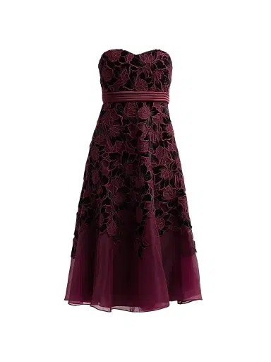 Badgley Mischka Women's Guipure Lace Velvet Cocktail Dress - Wine | Thumbnail 1