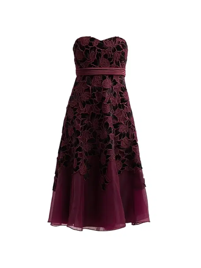 Badgley Mischka Women's Guipure Lace Velvet Cocktail Dress - Wine