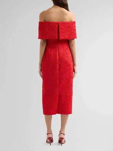 Badgley Mischka Women's Embossed Scuba Off-the-Shoulder Cocktail Dress - Red | Thumbnail 3