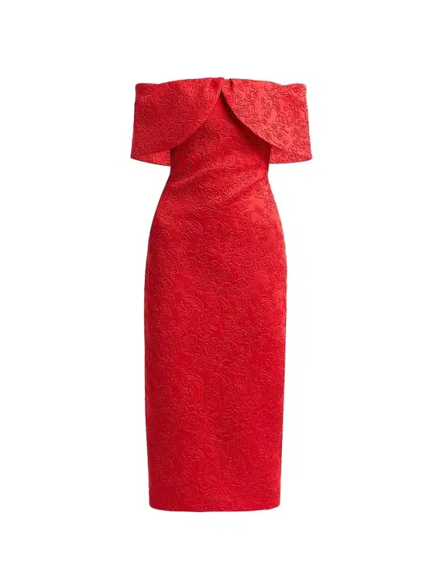Badgley Mischka Women's Embossed Scuba Off-the-Shoulder Cocktail Dress - Red