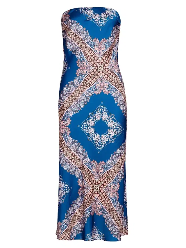 MISA Los Angeles Women's Thara Paisley Medallion Strapless Midi-Dress - Sapphire Tapis Satin