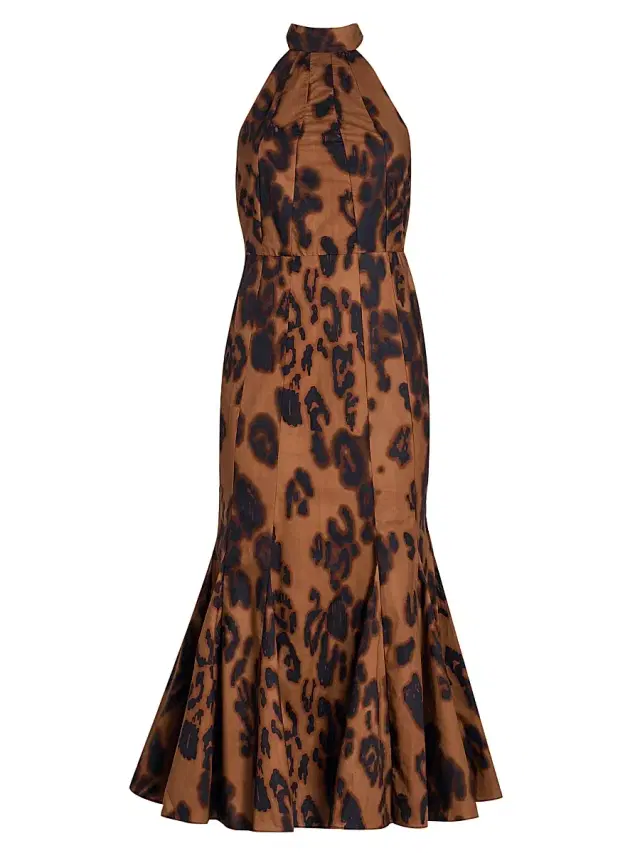 MISA Los Angeles Women's Samara Blotted Leopard-Print Mermaid Midi-Dress - Cocoa Leopard