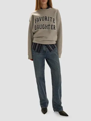 Favorite Daughter Women's The Embroidery Collegiate Sweatshirt - Heather Grey Navy | Thumbnail 2