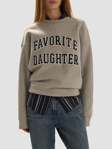 Favorite Daughter Women's The Embroidery Collegiate Sweatshirt - Heather Grey Navy | Thumbnail 4