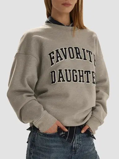 Favorite Daughter Women's The Embroidery Collegiate Sweatshirt - Heather Grey Navy | Thumbnail 5