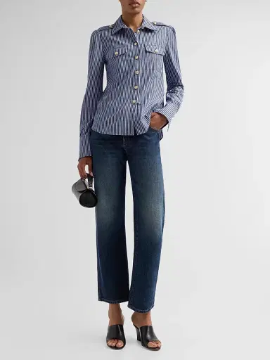 Generation Love Women's Allure Striped Poplin Button-Front Shirt - Navy Stripe | Thumbnail 2