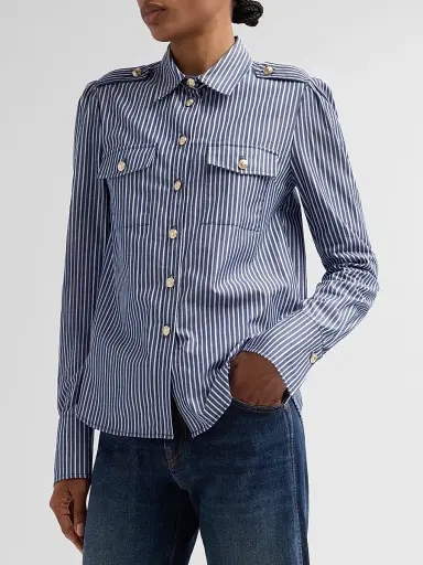 Generation Love Women's Allure Striped Poplin Button-Front Shirt - Navy Stripe | Thumbnail 4