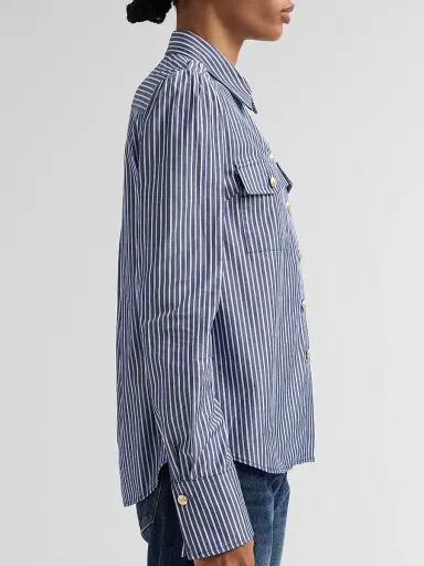 Generation Love Women's Allure Striped Poplin Button-Front Shirt - Navy Stripe | Thumbnail 5