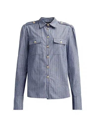 Generation Love Women's Allure Striped Poplin Button-Front Shirt - Navy Stripe | Thumbnail 1