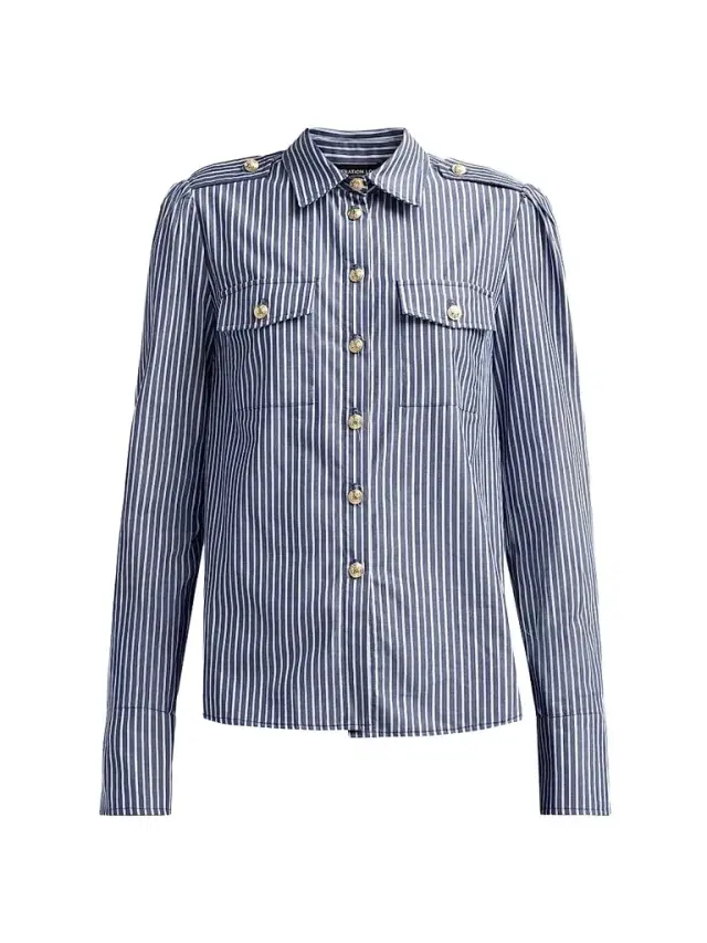 Generation Love Women's Allure Striped Poplin Button-Front Shirt - Navy Stripe