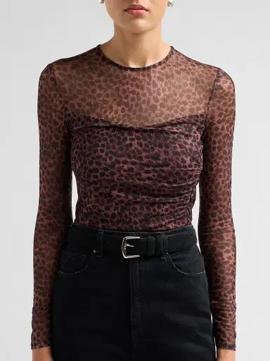 Generation Love Women's Vivi Leopard-Print Mesh Top - Muted Leo | Thumbnail 5