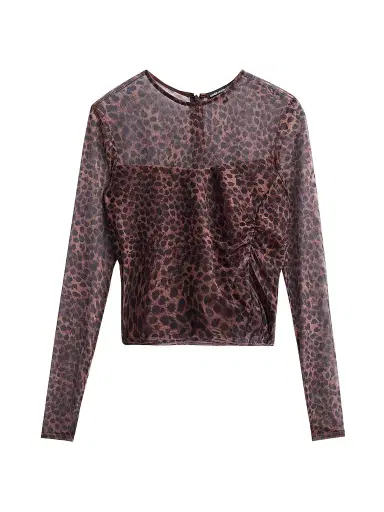 Generation Love Women's Vivi Leopard-Print Mesh Top - Muted Leo | Thumbnail 1