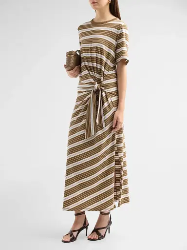 rag & bone Women's The Slub Striped T-Shirt Midi-Dress - Brown Multi | Thumbnail 4