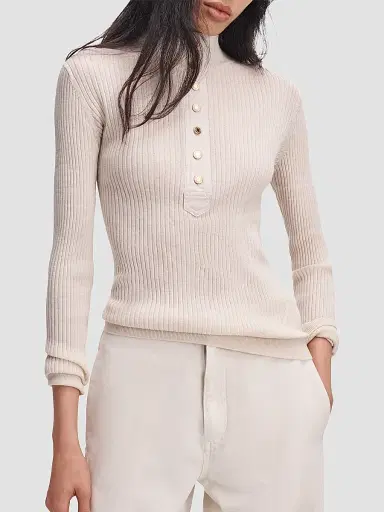 rag & bone Women's Lucy Rib-Knit Wool Henley - | Thumbnail 4