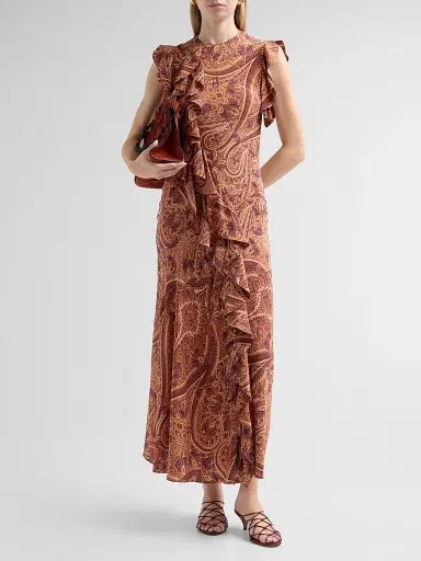 Ulla Johnson Women's Ameline Ruffled Paisley Silk Midi Dress - Rosette | Thumbnail 2 Ulla Johnson Women's Ameline Ruffled Paisley Silk Midi Dress - Rosette | Thumbnail 2